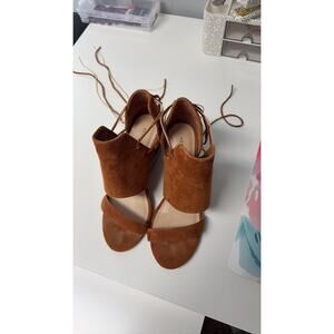 Kelsi Dagger Brown Suede Lace-Up Wedge Sandals